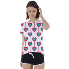 Red Hearts On A White Background Short Sleeve Foldover Tee by SychEva