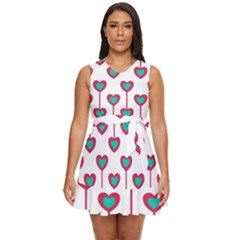 Red Hearts On A White Background Waist Tie Tier Mini Chiffon Dress