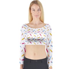 Multicolored Pencils And Erasers Long Sleeve Crop Top