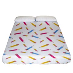 Multicolored Pencils And Erasers Fitted Sheet (queen Size) by SychEva