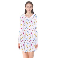 Multicolored Pencils And Erasers Long Sleeve V-neck Flare Dress by SychEva