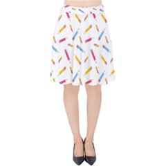 Multicolored Pencils And Erasers Velvet High Waist Skirt by SychEva