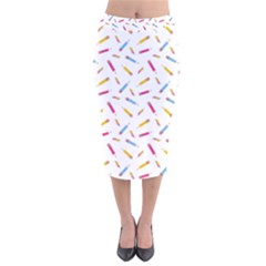 Multicolored Pencils And Erasers Velvet Midi Pencil Skirt by SychEva