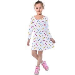 Multicolored Pencils And Erasers Kids  Long Sleeve Velvet Dress by SychEva