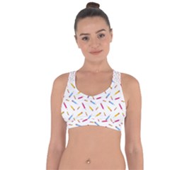 Multicolored Pencils And Erasers Cross String Back Sports Bra by SychEva