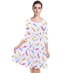 Multicolored Pencils And Erasers Quarter Sleeve Waist Band Dress by SychEva