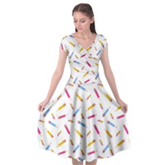 Multicolored Pencils And Erasers Cap Sleeve Wrap Front Dress by SychEva