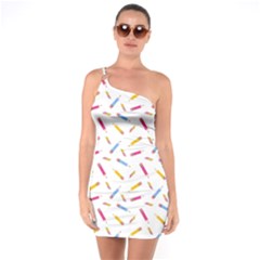 Multicolored Pencils And Erasers One Soulder Bodycon Dress by SychEva