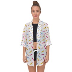 Multicolored Pencils And Erasers Open Front Chiffon Kimono by SychEva