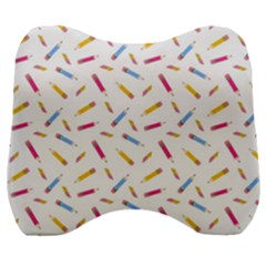 Multicolored Pencils And Erasers Velour Head Support Cushion by SychEva