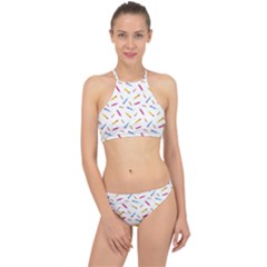 Multicolored Pencils And Erasers Racer Front Bikini Set by SychEva