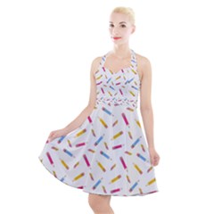 Multicolored Pencils And Erasers Halter Party Swing Dress  by SychEva