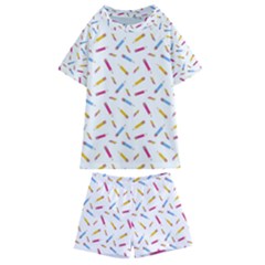 Multicolored Pencils And Erasers Kids  Swim Tee And Shorts Set
