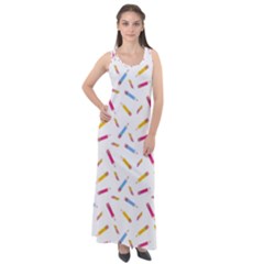 Multicolored Pencils And Erasers Sleeveless Velour Maxi Dress by SychEva