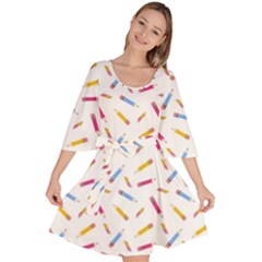 Multicolored Pencils And Erasers Velour Kimono Dress by SychEva