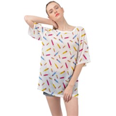 Multicolored Pencils And Erasers Oversized Chiffon Top by SychEva