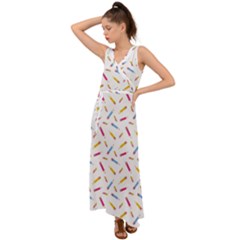 Multicolored Pencils And Erasers V-neck Chiffon Maxi Dress by SychEva