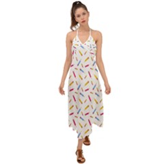 Multicolored Pencils And Erasers Halter Tie Back Dress  by SychEva
