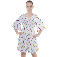 Multicolored Pencils And Erasers Boho Button Up Dress by SychEva