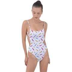 Multicolored Pencils And Erasers Tie Strap One Piece Swimsuit