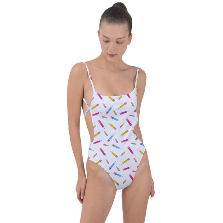 Multicolored Pencils And Erasers Tie Strap One Piece Swimsuit