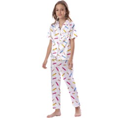 Multicolored Pencils And Erasers Kids  Satin Short Sleeve Pajamas Set by SychEva