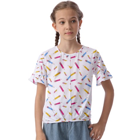 Multicolored Pencils And Erasers Kids  Cuff Sleeve Scrunch Bottom Tee by SychEva