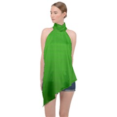 Metallic Mesh Screen 2-green Halter Asymmetric Satin Top by impacteesstreetweareight