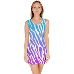 White Tiger Purple & Blue Animal Fur Print Stripes Bodycon Dress