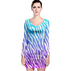White Tiger Purple & Blue Animal Fur Print Stripes Long Sleeve Bodycon Dress