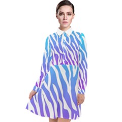 White Tiger Purple & Blue Animal Fur Print Stripes Long Sleeve Chiffon Shirt Dress by Casemiro