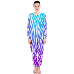 White Tiger Purple & Blue Animal Fur Print Stripes Onepiece Jumpsuit (ladies)  by Casemiro