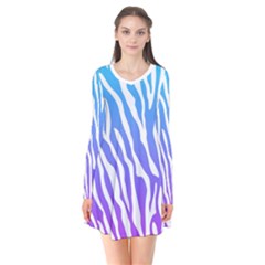 White Tiger Purple & Blue Animal Fur Print Stripes Long Sleeve V-neck Flare Dress