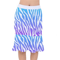 White Tiger Purple & Blue Animal Fur Print Stripes Short Mermaid Skirt by Casemiro