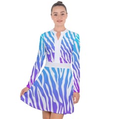 White Tiger Purple & Blue Animal Fur Print Stripes Long Sleeve Panel Dress