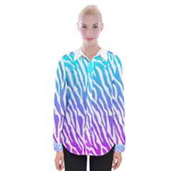 White Tiger Purple & Blue Animal Fur Print Stripes Womens Long Sleeve Shirt