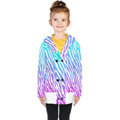 White Tiger Purple & Blue Animal Fur Print Stripes Kids  Double Breasted Button Coat