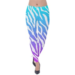 White Tiger Purple & Blue Animal Fur Print Stripes Velvet Leggings