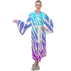 White Tiger Purple & Blue Animal Fur Print Stripes Maxi Velour Kimono by Casemiro