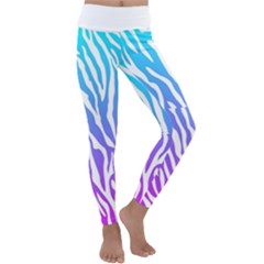 White Tiger Purple & Blue Animal Fur Print Stripes Kids  Lightweight Velour Classic Yoga Leggings by Casemiro