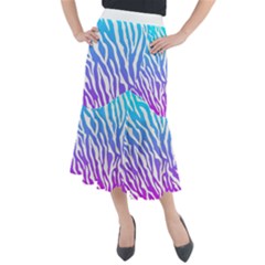 White Tiger Purple & Blue Animal Fur Print Stripes Midi Mermaid Skirt
