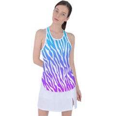 White Tiger Purple & Blue Animal Fur Print Stripes Racer Back Mesh Tank Top