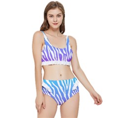 White Tiger Purple & Blue Animal Fur Print Stripes Frilly Bikini Set by Casemiro