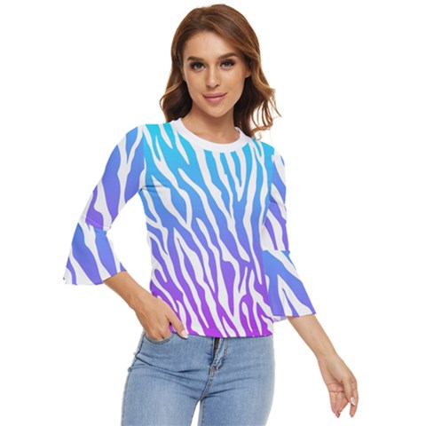 White Tiger Purple & Blue Animal Fur Print Stripes Bell Sleeve Top by Casemiro