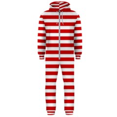 Red And White Stripes Pattern, Geometric Theme Hooded Jumpsuit (men)  by Casemiro