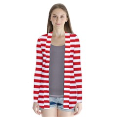 Red And White Stripes Pattern, Geometric Theme Drape Collar Cardigan by Casemiro