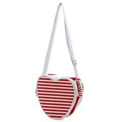 Red And White Stripes Pattern, Geometric Theme Heart Shoulder Bag by Casemiro