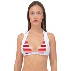 Red And White Stripes Pattern, Geometric Theme Double Strap Halter Bikini Top by Casemiro