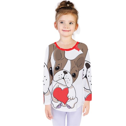 French Bulldog Hearts Kids  Long Sleeve Tee by SomethingForEveryone