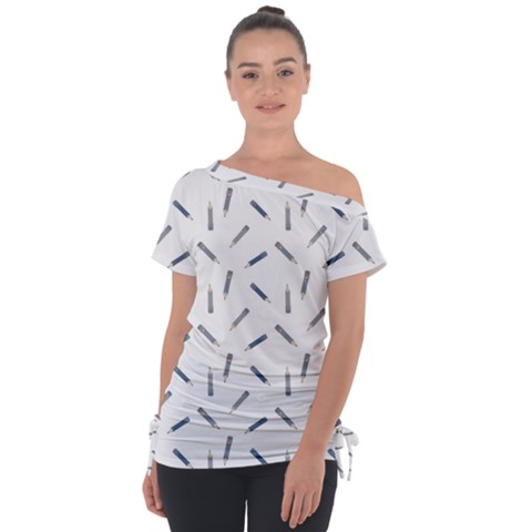 Gray Pencils On A Light Background Off Shoulder Tie-up Tee by SychEva